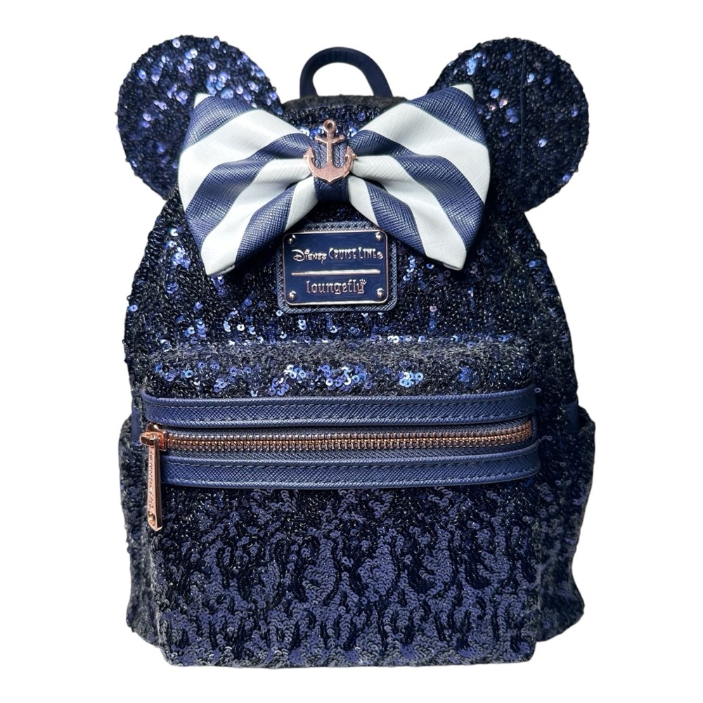 Loungefly- Disney Cruise Line Minnie Mouse Navy Sequin Mini Backpack RARE- NWOT